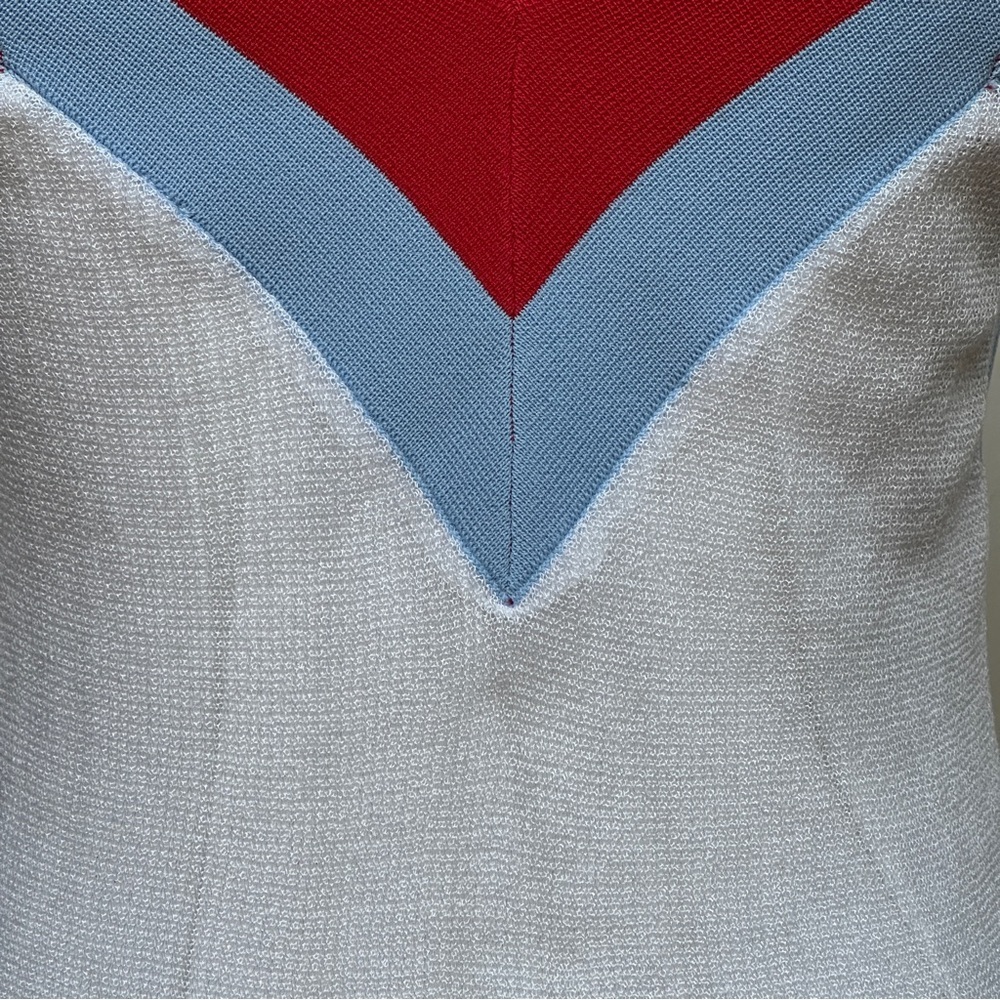 Sandro Runway V-Neck Knit Midi Dress Red Blue White Size 1 (US Small) - Picture 4 of 12